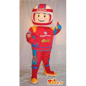 Formel 1 pilotmaskot, i röd jumpsuit - Spotsound maskot