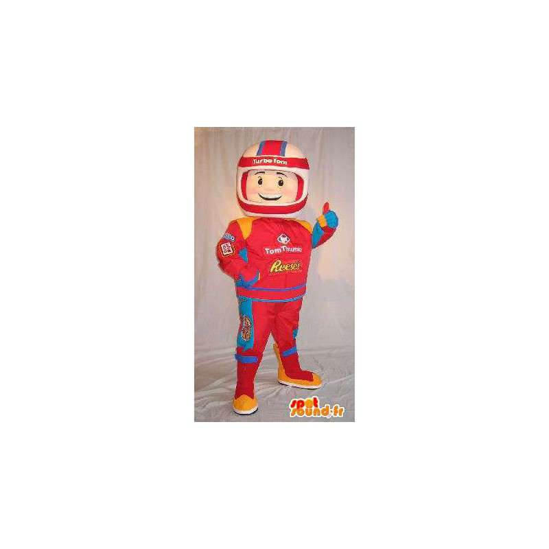 Formel 1 pilotmaskot, i röd jumpsuit - Spotsound maskot