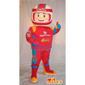 Formel 1 pilot maskot, i rød jumpsuit - Spotsound maskot