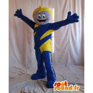 Mascot héroe para los niños, traje de color amarillo y azul - MASFR001639 - Niño de mascotas