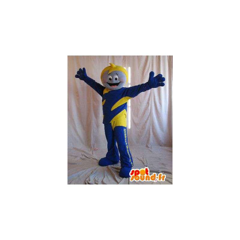 Hero-maskot til børn, gul og blå forklædning - Spotsound maskot