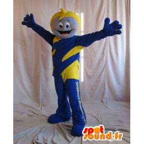 Hero-maskot til børn, gul og blå forklædning - Spotsound maskot