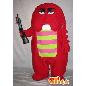 Liten röd monster maskot beväpnad, monster förklädnad -