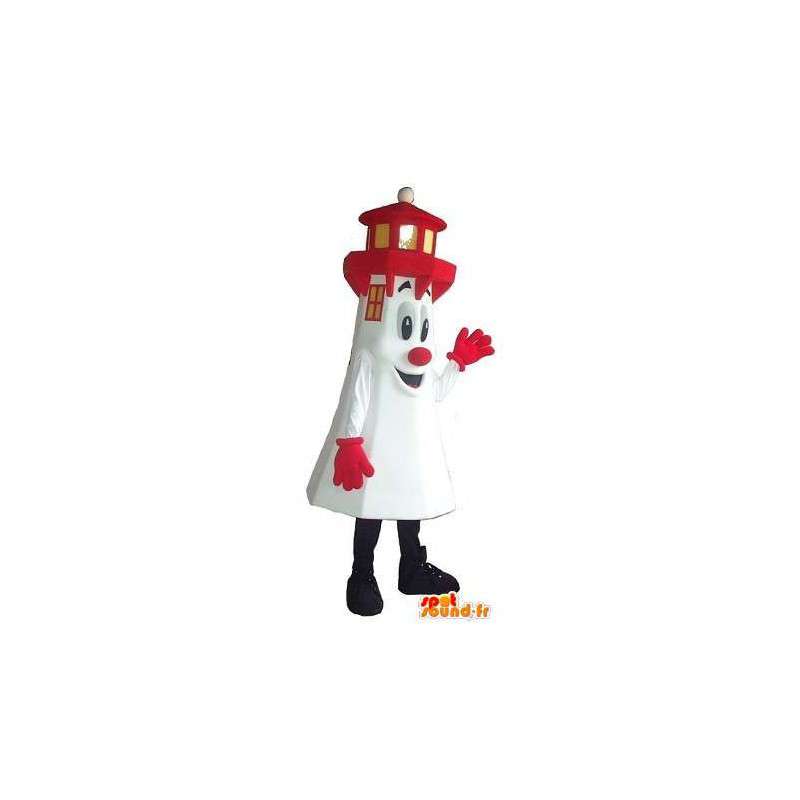 Farol branco e vermelho mascote, traje Breton - MASFR001674 - objetos mascotes