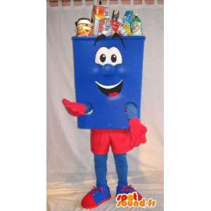 Mascotte en forme de poubelle bleue et rouge, déguisement propreté - MASFR001677 - Mascottes d'objets