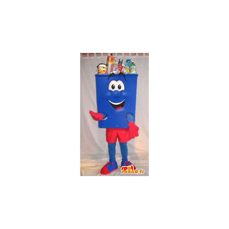Vormige mascotte blauwe en rode prullenbak netheid kostuum - MASFR001677 - mascottes objecten