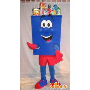 Mascotte en forme de poubelle bleue et rouge, déguisement propreté - MASFR001677 - Mascottes d'objets