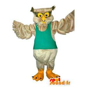 Mascot búho traje de color beige pájaro - MASFR001730 - Mascota de aves