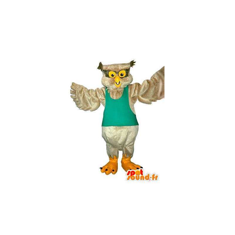 Mascot búho traje de color beige pájaro - MASFR001730 - Mascota de aves