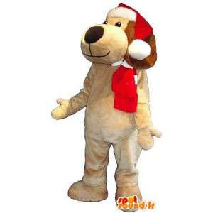 Maskot som föreställer en hund med hatt, förklädnad för jul -
