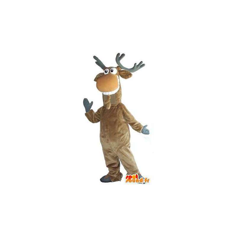Renas mascote sorrindo Noel disfarçado - MASFR001743 - Mascotes Natal
