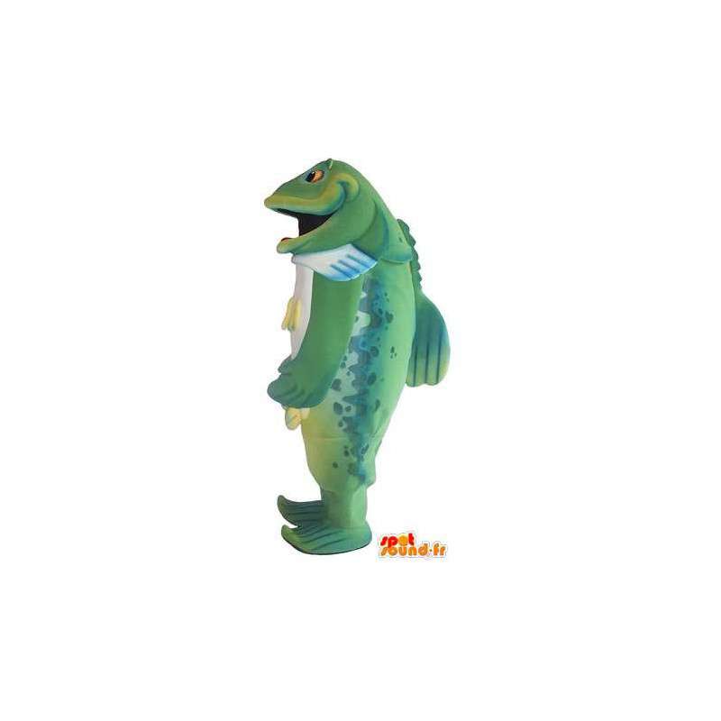 Mascot wat neerkomt op een groene vis, vis vermomming - MASFR001756 - Fish Mascottes