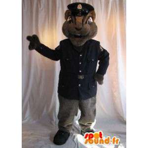 Ekorre maskot säkerhet officer, förklädnad i uniform -