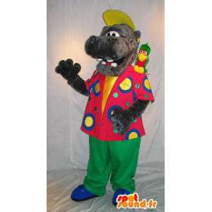 Mascotte d'hippopotame en tenue colorée, déguisement d'hippo - MASFR001801 - Mascottes Hippopotame