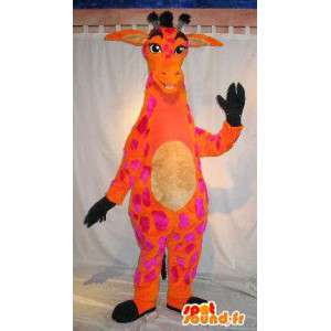 Mascotte de girafe orange et rose, déguisement longiligne - MASFR001808 - Mascottes de Girafe