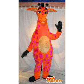 Mascot oranje en roze giraf, slungelige vermomming - MASFR001808 - mascottes Giraffe