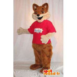 Maskot som representerar en brun räv, pälsförklädnad -