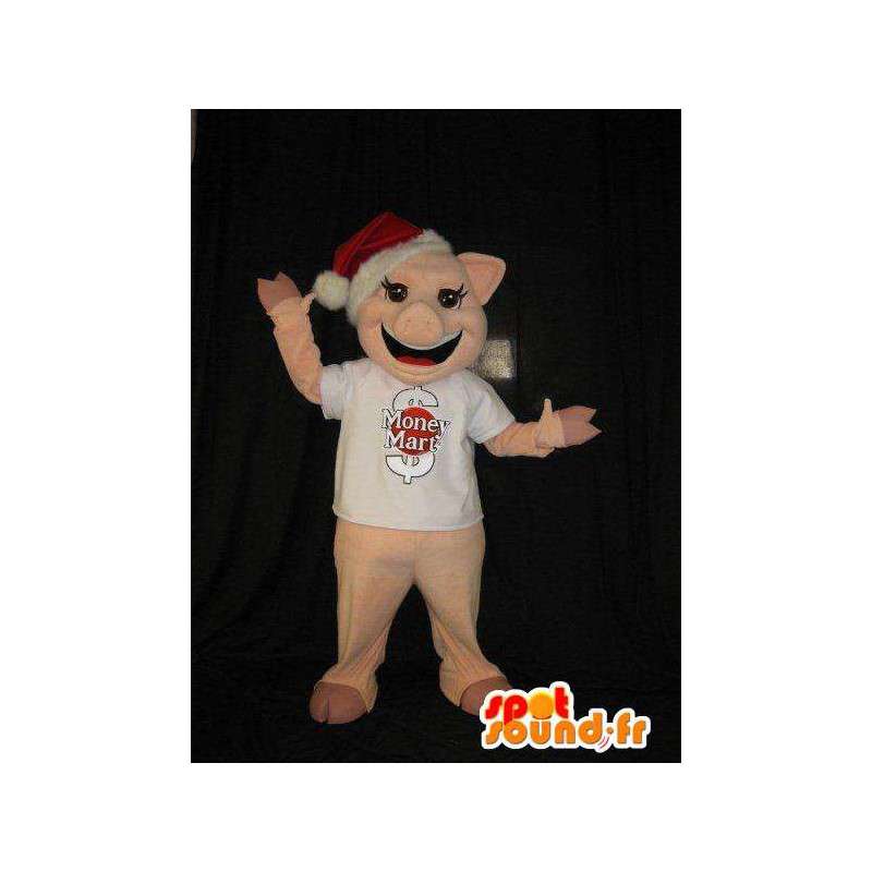 Maiale mascotte con cappello Santa, costume pig - MASFR001847 - Mascotte di Natale