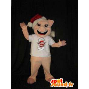 Maiale mascotte con cappello Santa, costume pig - MASFR001847 - Mascotte di Natale