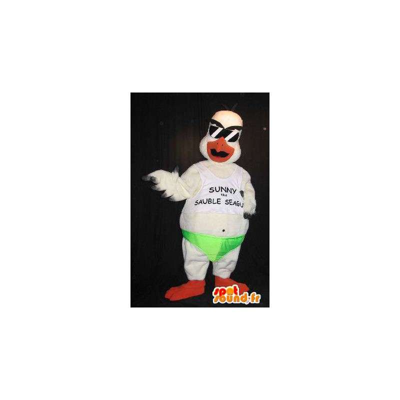 Mascotte d'aigle en tenue de beauf, déguisement de beauf - MASFR001859 - Mascotte d'oiseaux