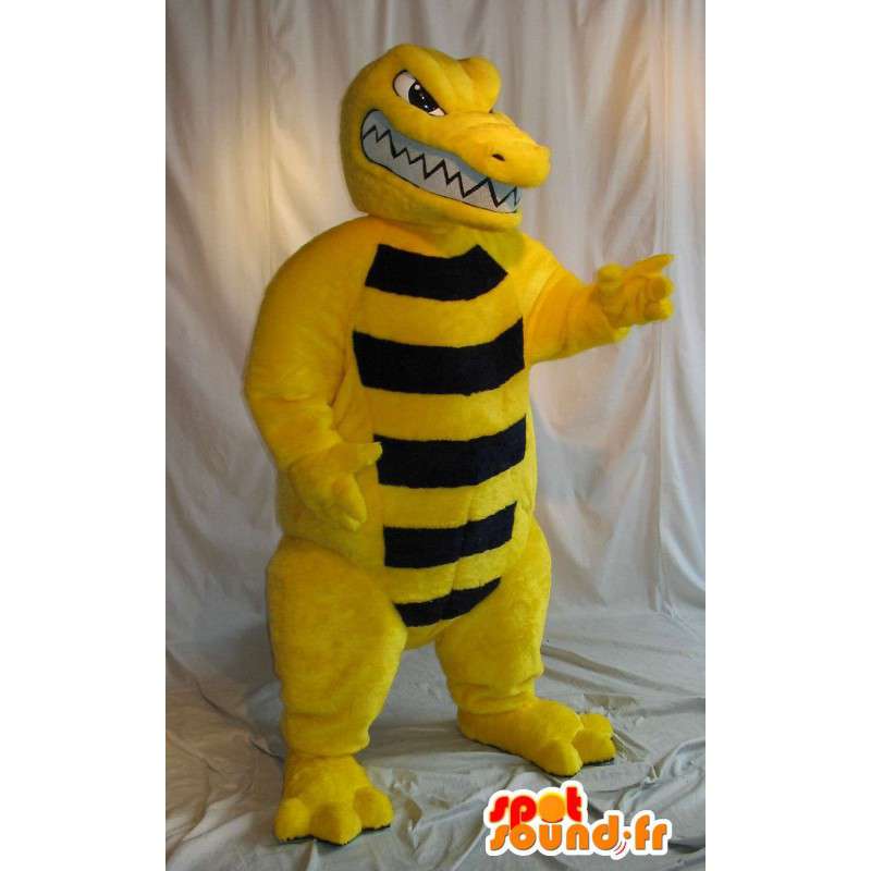 Mascotte d'alligator jaune et noir, déguisement de reptile - MASFR001867 - Mascottes Crocodile