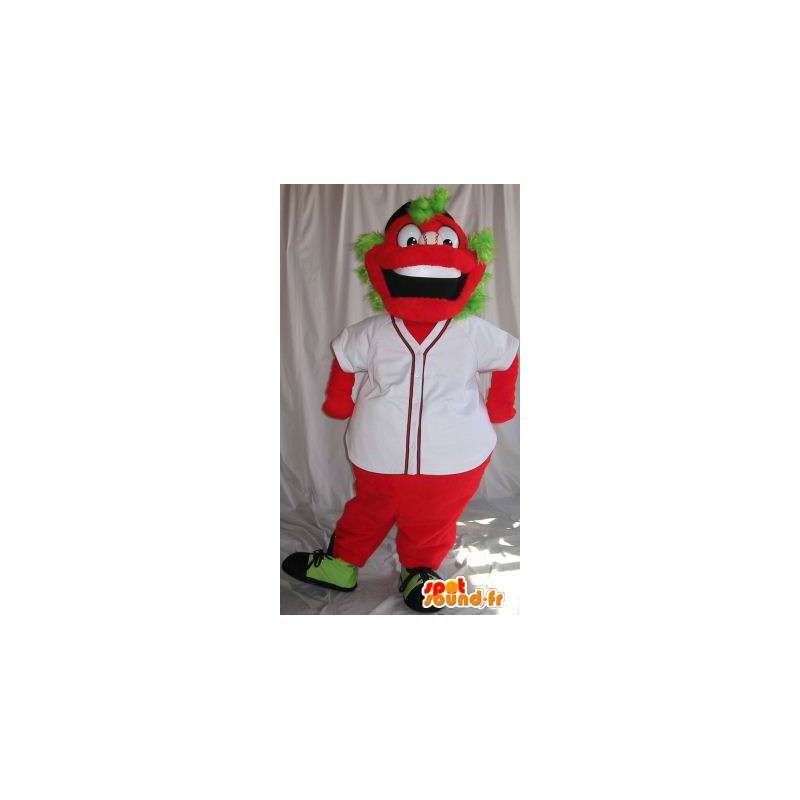 Carácter de la mascota roja con el pelo verde, traje colorido - MASFR001870 - Mascotas sin clasificar