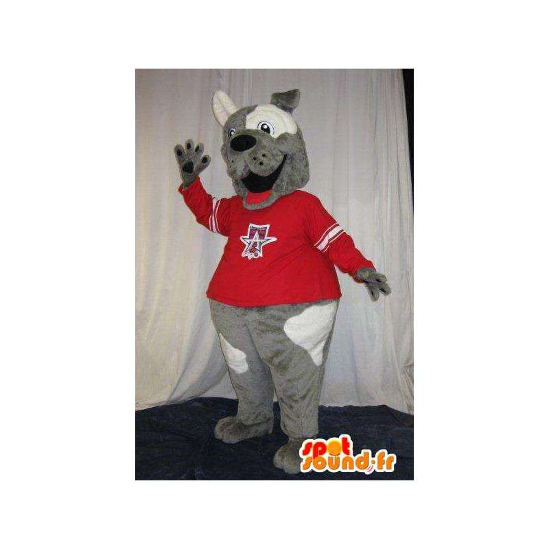 Mascot dog bicolour held fan, bear costume - MASFR001875 - Dog mascots
