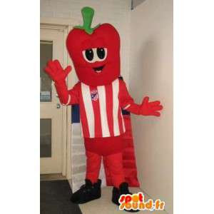 Strawberry-headed karaktär maskot, fotbollsspelare dräkt -