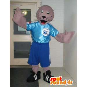 Mascotte de phoque en tenue de foot, déguisement footballeur - MASFR001887 - Mascottes Phoque