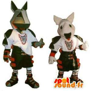 Mascottes de pitbull en armure, déguisement gladiateur moderne - MASFR001895 - Mascottes de chien