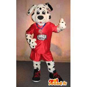 Dalmatin maskot oblečený jako fotbal, fotbal přestrojení - MASFR001897 - psí Maskoti