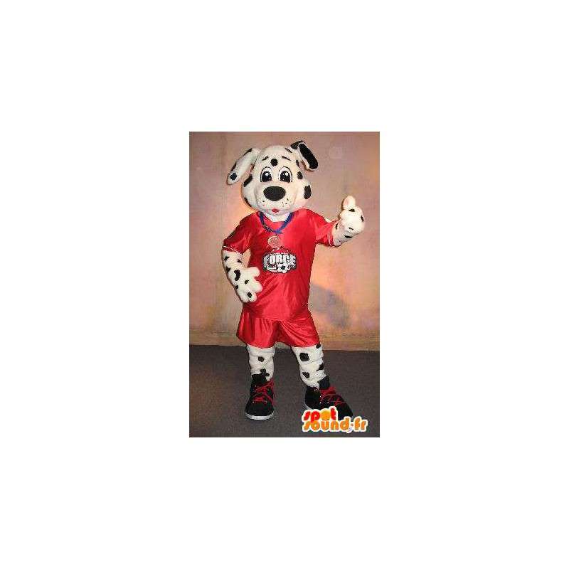 Dalmatin maskot oblečený jako fotbal, fotbal přestrojení - MASFR001897 - psí Maskoti