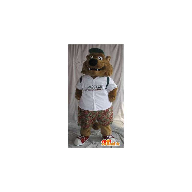 Kleine wolf mascotte gekleed schooljongen aangehouden voor kinderen - MASFR001913 - Wolf Mascottes