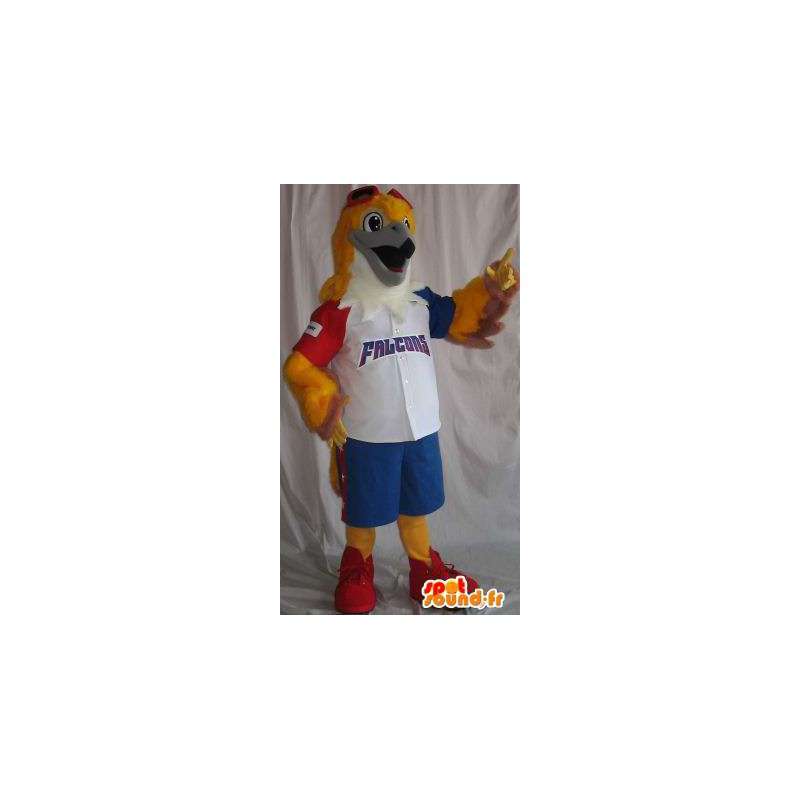 Mascotte représentant un faucon en tenue de baseball tricolore - MASFR001916 - Mascotte d'oiseaux