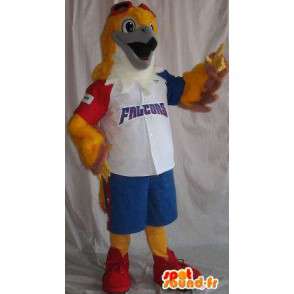 Mascotte représentant un faucon en tenue de baseball tricolore - MASFR001916 - Mascotte d'oiseaux