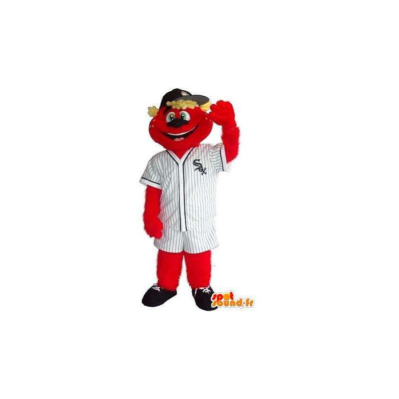 Nallebjörnmaskot i Red sox-outfit, baseball-förklädnad -