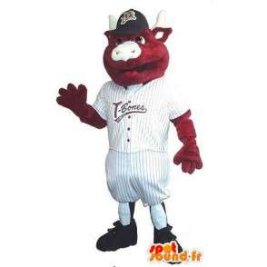Calf mascot baseball player, baseball player costume - MASFR001940 - Sports mascot