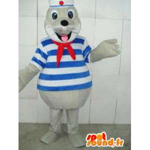 Mascota Seal Marina con cinta roja y azul marino túnica a rayas - MASFR00233 - Sello de mascotas