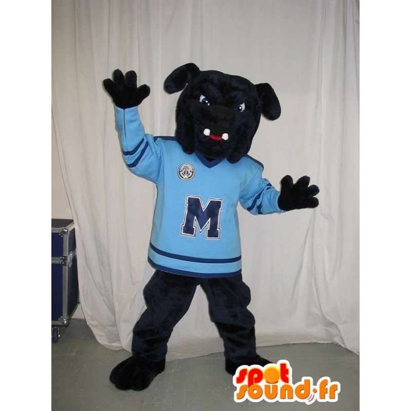 Koira maskotti urheilu musta bulldog, urheilu naamioida - MASFR001967 - koira Maskotteja