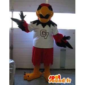 Mascot representerer en rød ørn, fuglesports drakt