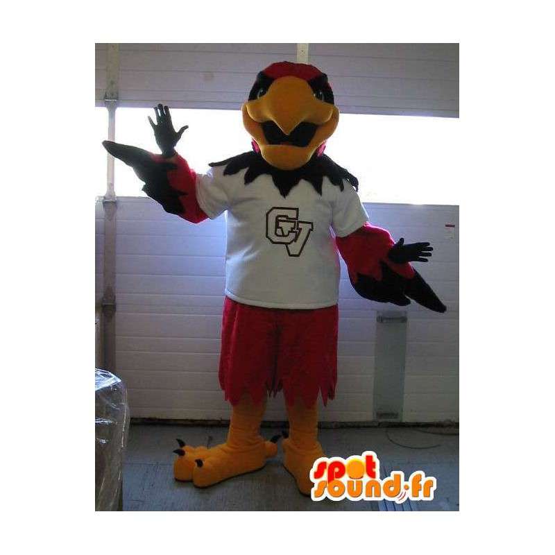Mascot representando uma águia vermelha, traje pássaro esportivo - MASFR001975 - aves mascote