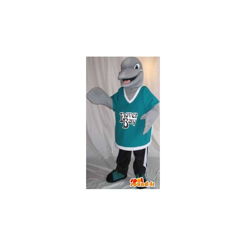 Rappresentando un piccolo delfino mascotte grigio travestimento acquatico  - MASFR001986 - Delfino mascotte