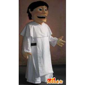 Maskot af en munk i hvid tunika, religiøs forklædning -