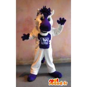 Mascot of a small white horse and purple costume horse - MASFR002013 - Mascots horse