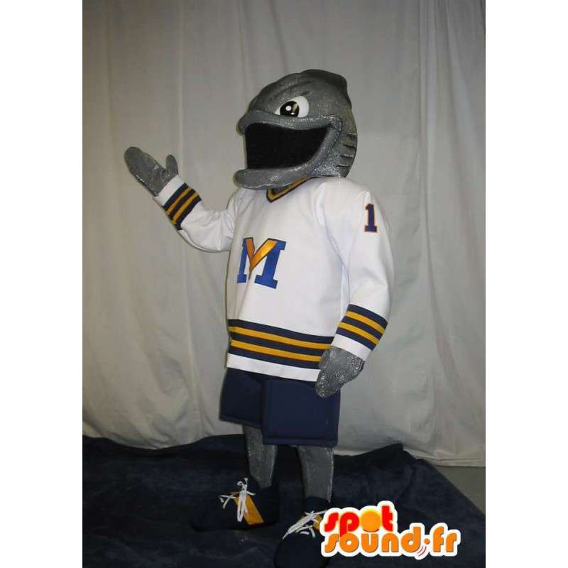 Mascot representando um peixe futebolista americano - MASFR002050 - mascotes peixe