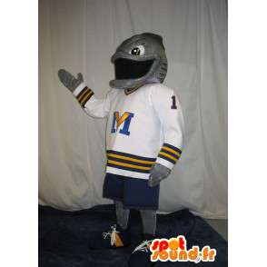 Mascot wat neerkomt op een Amerikaanse voetballer vis - MASFR002050 - Fish Mascottes