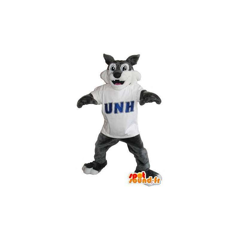 Mascotte représentant un loup joyeux, déguisement de forêt - MASFR002070 - Mascottes Loup