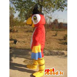 Mascote Águia vermelho & amarelo com chapéu de pirata - terno Evening - MASFR00171 - aves mascote