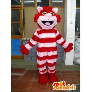 Plüsch-Maskottchen Katze gestreift rot und rosa weicher Baumwolle - MASFR00712 - Katze-Maskottchen