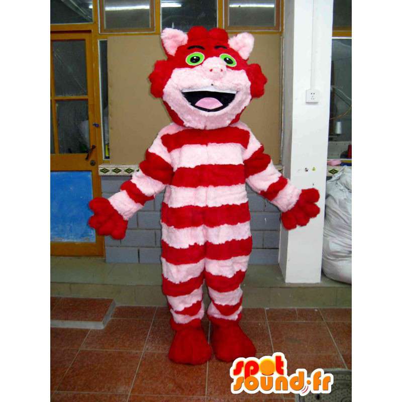 Peluche gatto rosso mascotte a righe rosa e morbido cotone - MASFR00712 - Mascotte gatto